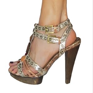 Aldo Wooden High Heel Shoes With Jewerly Details Size 37 (6 1/2 US )